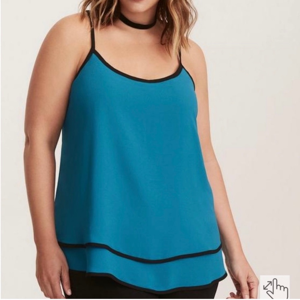 Torrid Teal Black Lace Chiffon Layered Georgette Tank Top Shirt Plus Size 3X